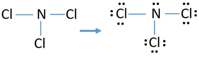 mark lone pairs on nitrogen and chlorine atoms in NCl3